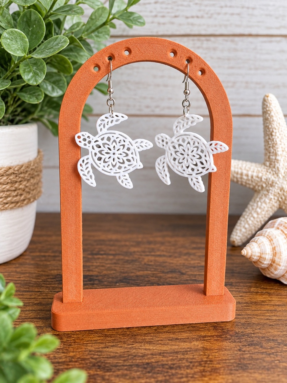White Turtle Filigree Dangle Earrings - Unbranded